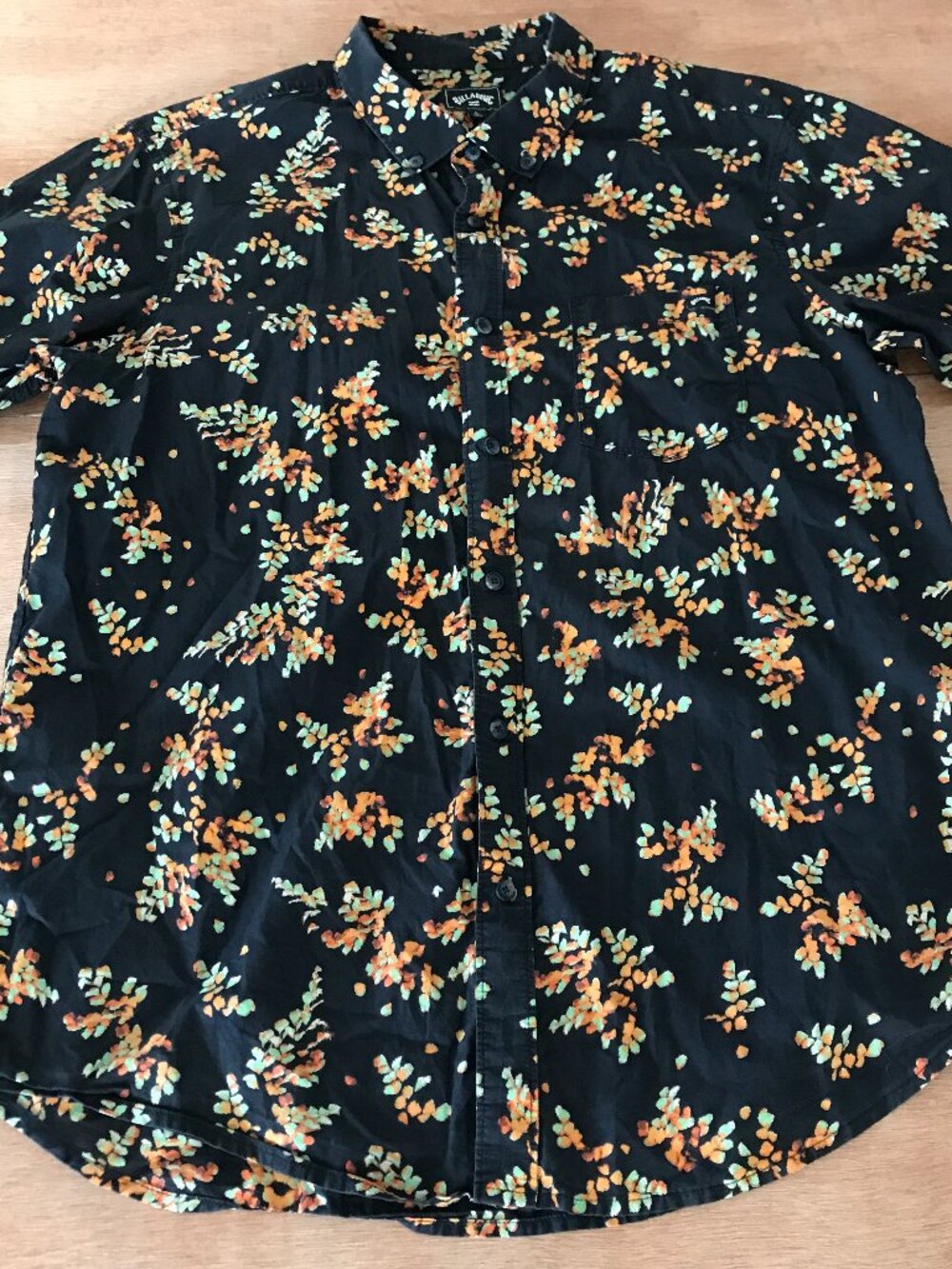 Billabong Hawaiian Shirt Men L Orange Floral Button Down Pocket Short Sleeve